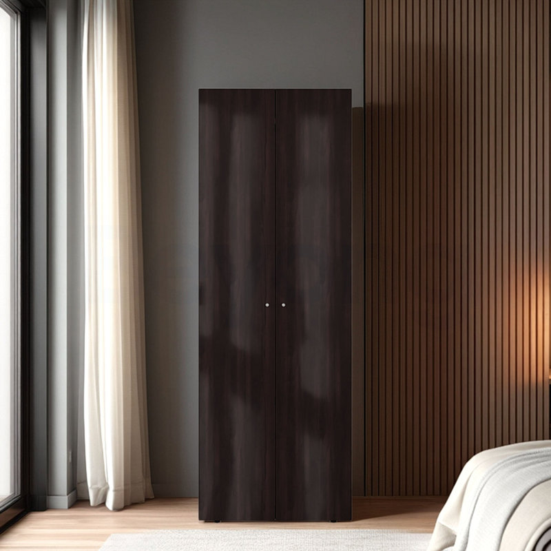 Grande armoire-penderie en noyer teint à 2 portes avec 4 tablettes et rangement vertical, Noyer