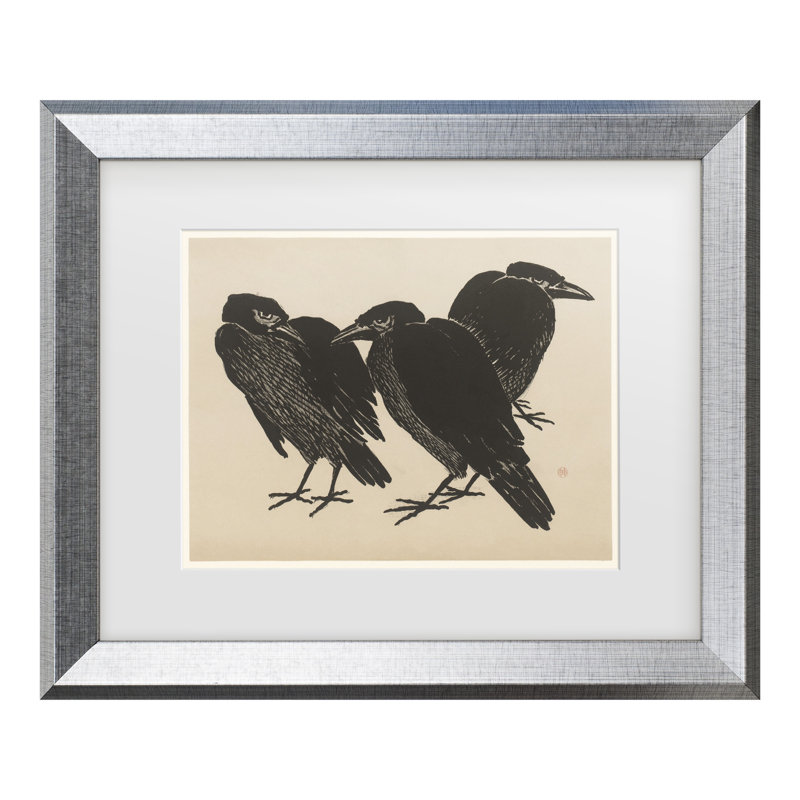 Henri Charles Guérard, trois corbeaux, 1872, 1897, art encadré mat, 19.5" H x 23.5" W