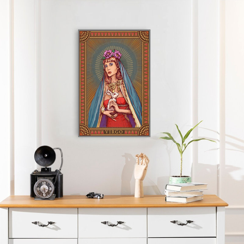 Virgo Maiden With Rabbit Elegant Ethereal Mystical Rabbit Portrait Flower Wall Art Print by Olga Galeeva - Wrapped Canvas Print