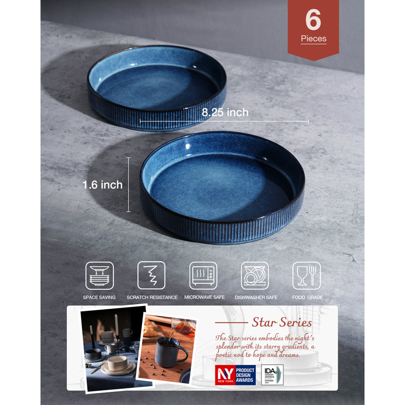 Stoneware Pasta Bowl Set (Set of 6), Nebulas Blue