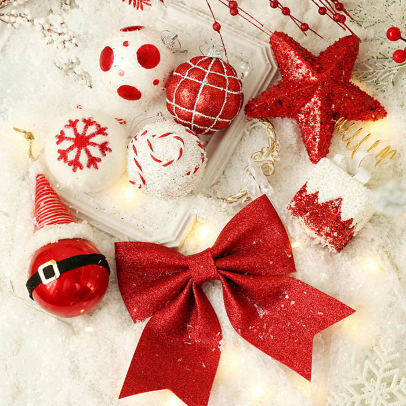 Ensemble de 18 étoiles en forme d'arbre de Noël et de boules, décorations incassables pour le mariage des Fêtes, Rouge