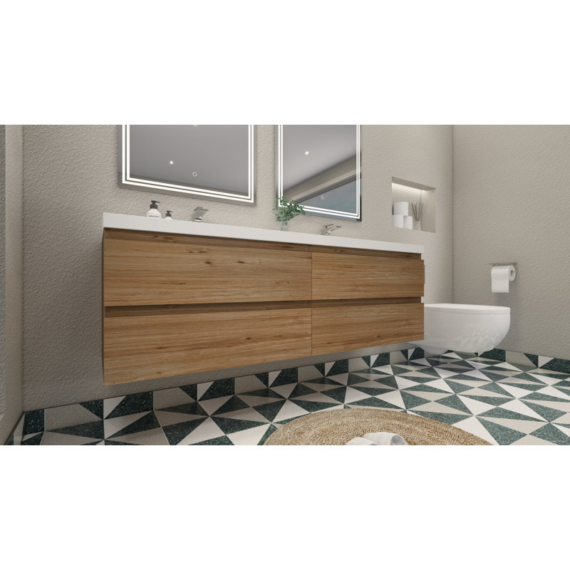 Aylanna 72" Wall-Mounted Double Bathroom Vanity Set, Natural Oak