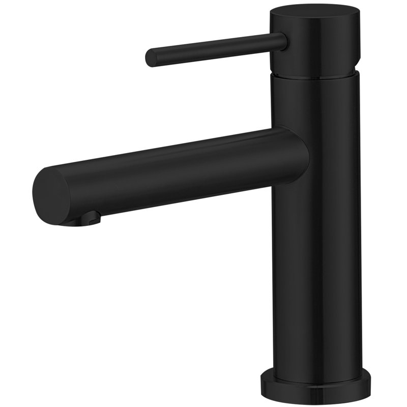 Robinet de salle de bain noir mat à poignée simple avec drain, Noir mat