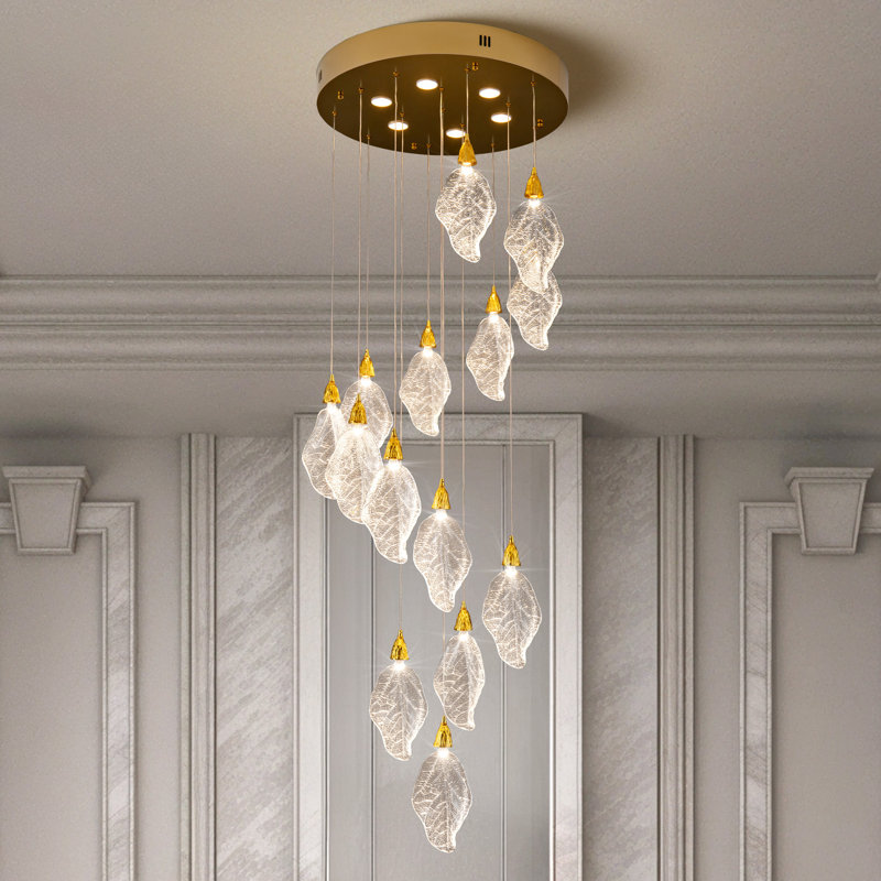 Led Platinum Leaf High Ceiling Chandelier, Gold