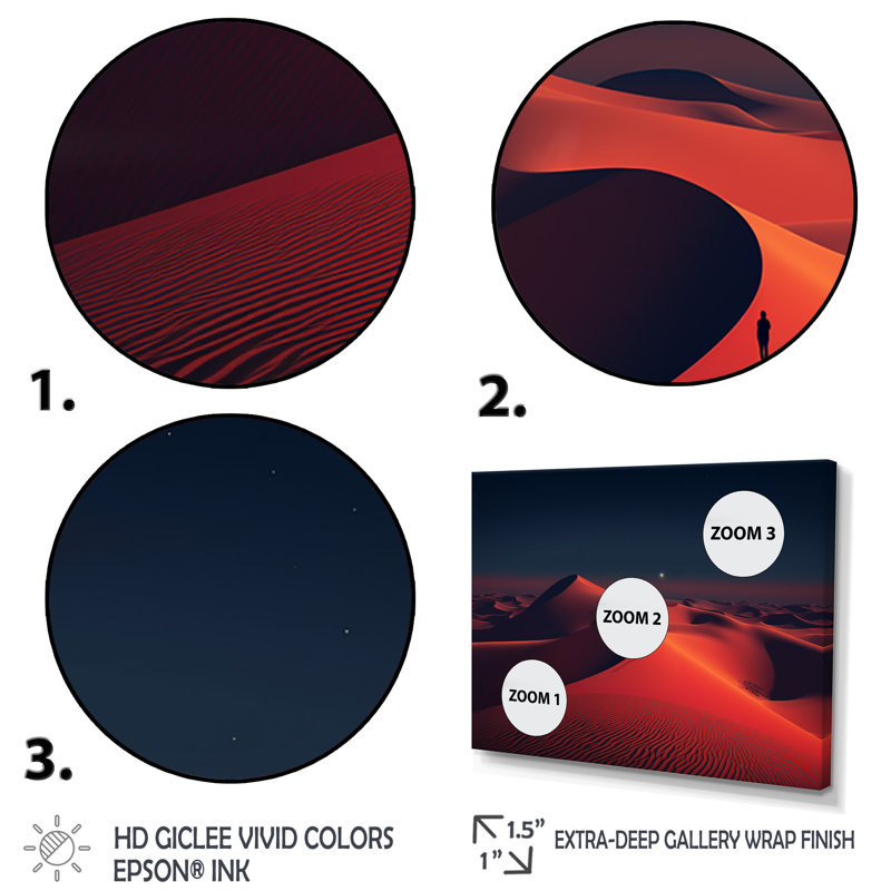 Red Desert Twilight Photo II - art mural désert, Cadre flottant noir, H 12 po x l 20 po x P 1 po