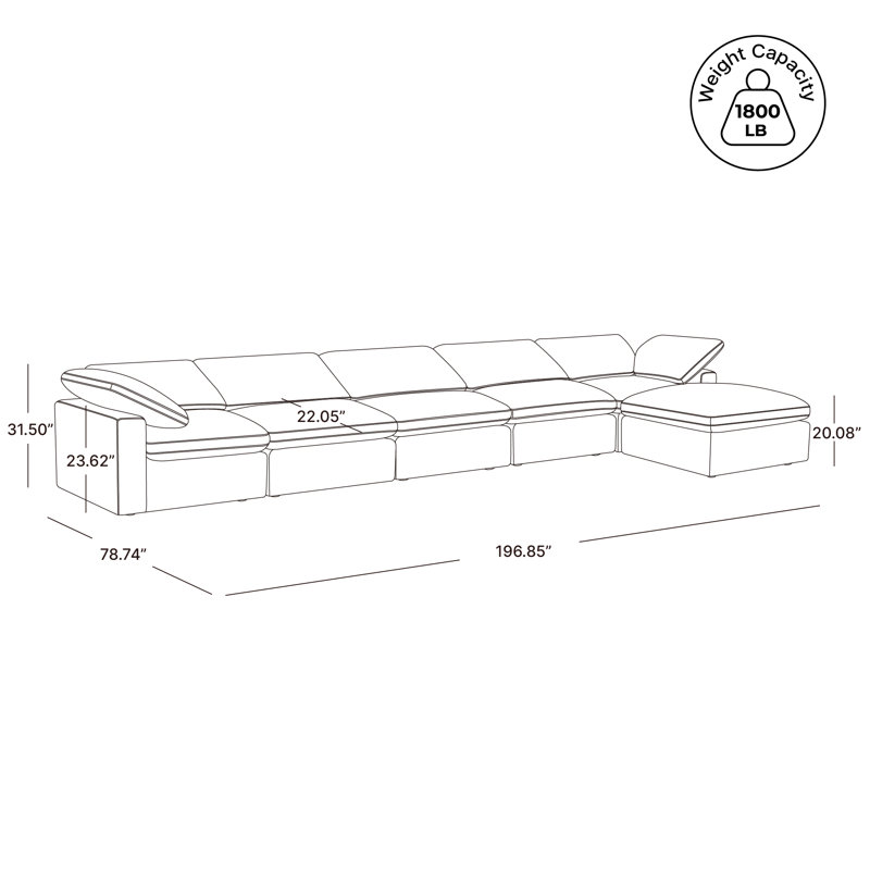 Canapé modulaire rembourré de 6 pièces Asher, Chenille Capri Truffle, H 31,5 po x l 196,85 po x P 78,74 po