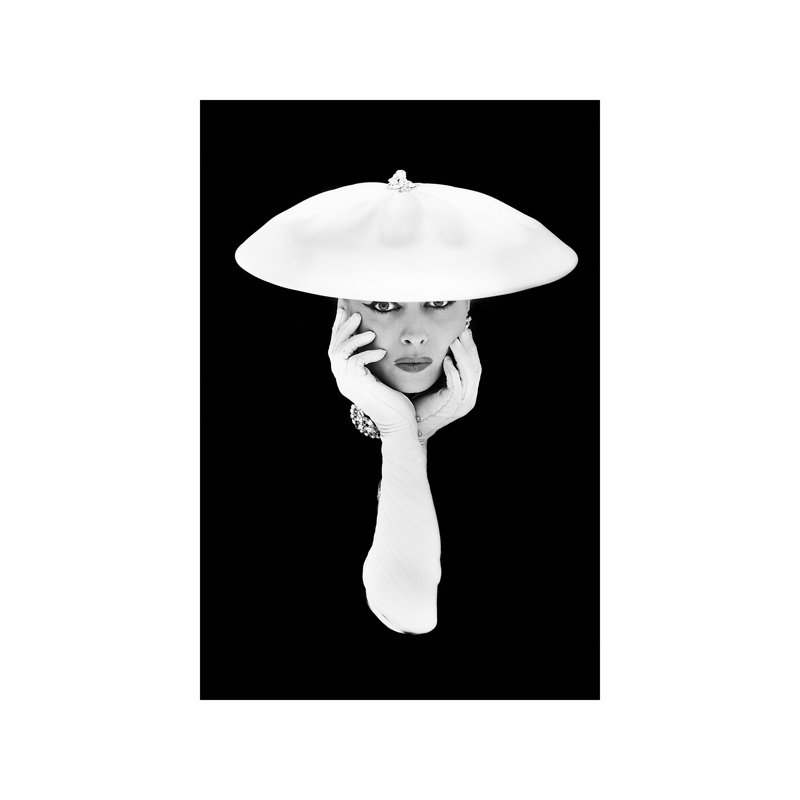 1950S Glamorous Woman Long White Gloves And Hat Against Dark Background Looking At Camera - Wrapped Canvas Print
