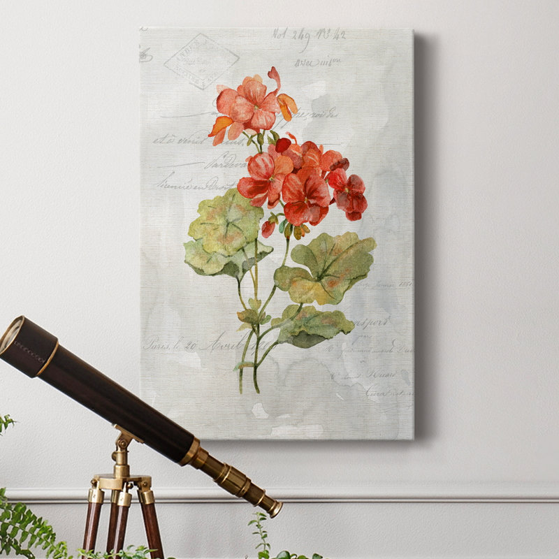 Lin géranium - peinture sur toile tendue, H 60 po x l 40 po x P 1 po
