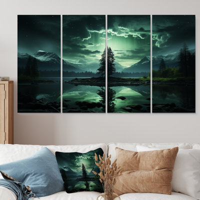 Emerald Tree In Northern Lights II - Art mural 4 pièces