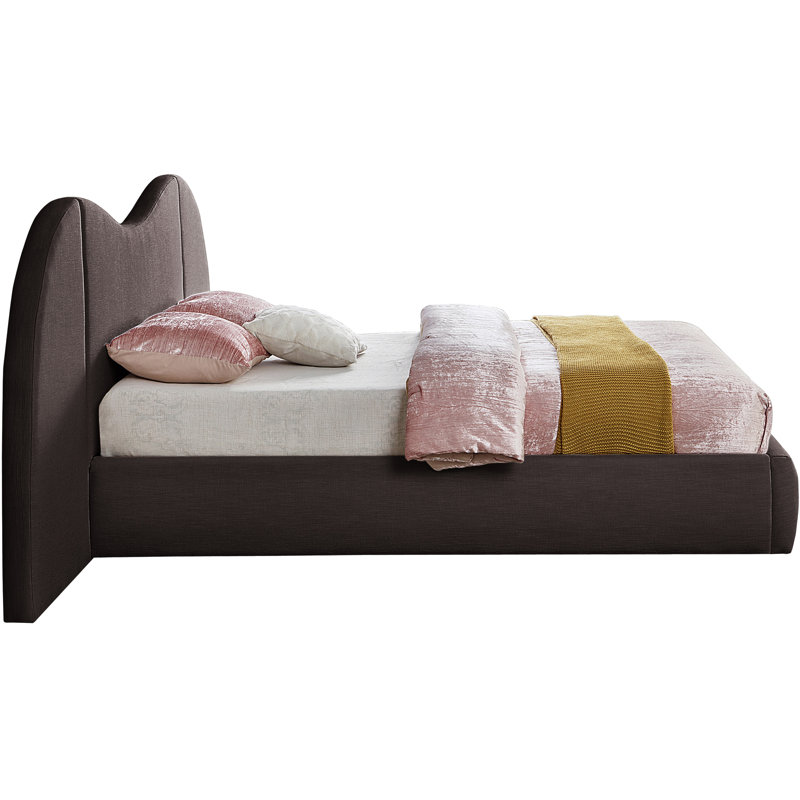 Hyrup Upholstered Panel Bed, Queen, Brown Linen Textured Fabric
