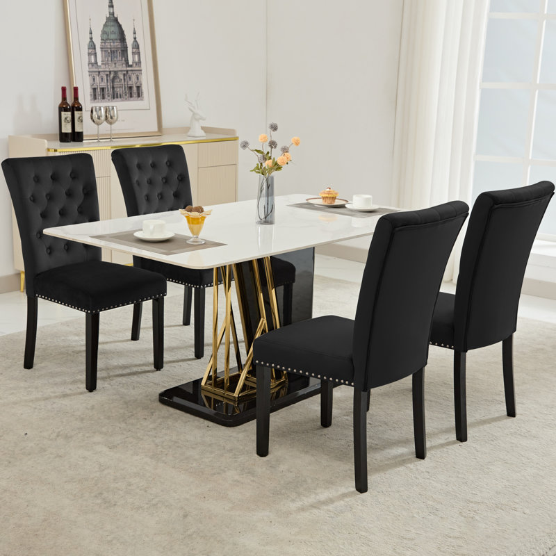Amdan Tufted Velvet Modern Dining Chair, Black