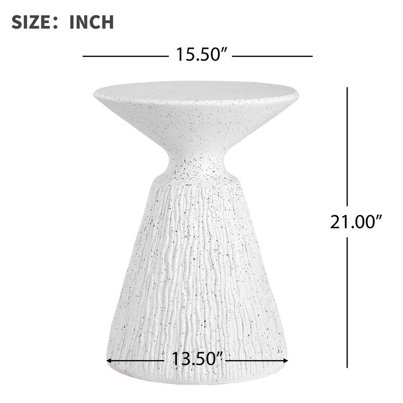 Outdoor White Marble Retro Speckled Textured All-Weather MGO Side Table – Indoor End Table for Home, Office, Living Room & Patio Decor
