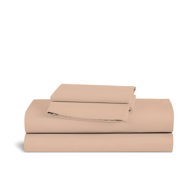 400TC Sateen Solid Cotton 4 Piece Sheet Set Fitted Sheet Fits Upto 16" Deep Pocket, Taupe, Twin Sheet Set