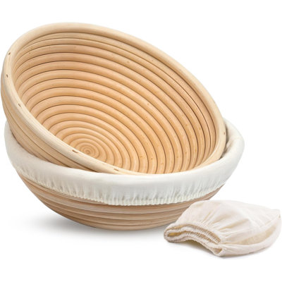 Panier de ferraillage de pain au levain, panier de fermentation en rotin de pain, panier à pain fait à la main, panier en rotin de 9 pouces avec doublure en tissu, 2 pièces, rond