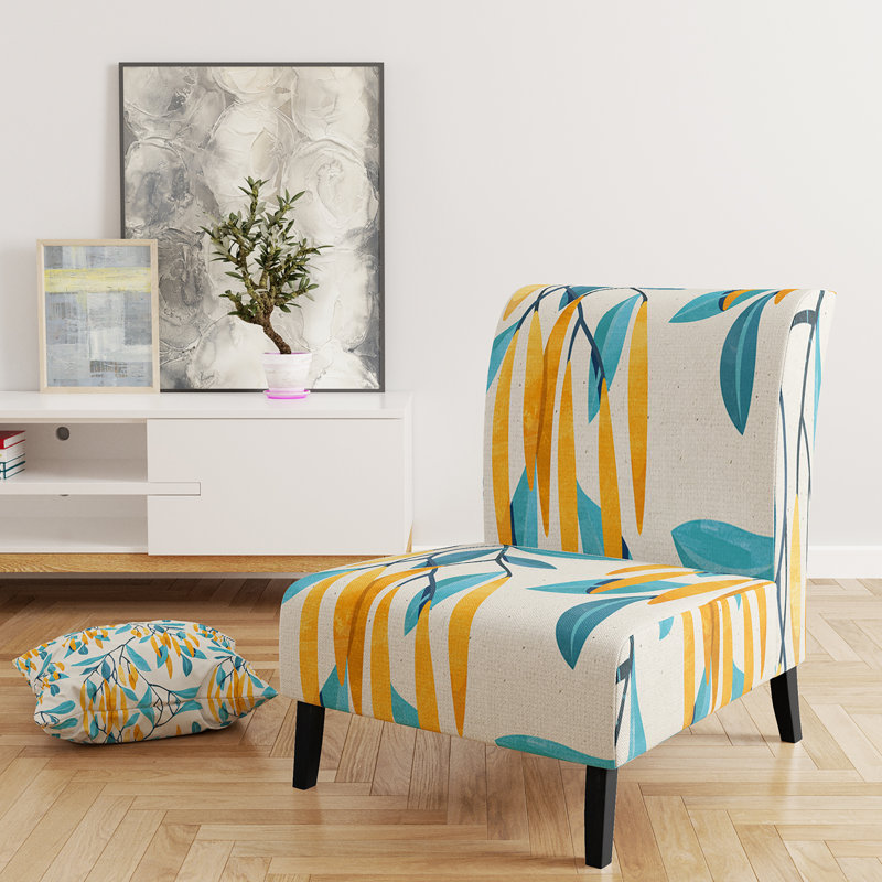 Brechta Vibrant Curve Design II - Velvet Upholstered Modern Slipper Chair, Yellow/Turquoise