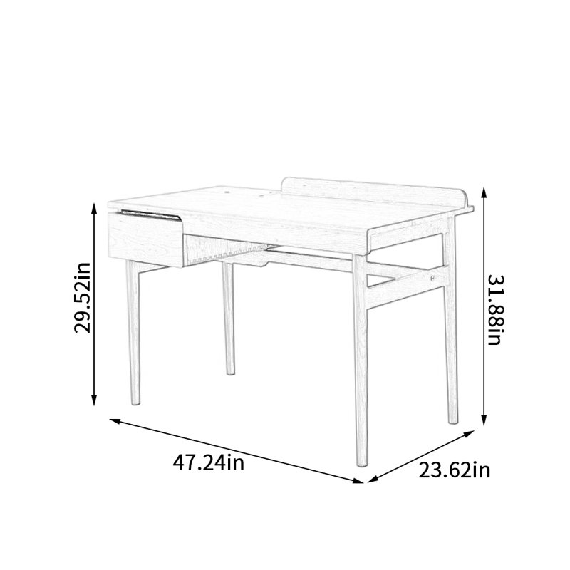 Simple Small-sized Cherry Solid Wood Writing Desk, 31.88" H x 47.24" W x 23.62" D