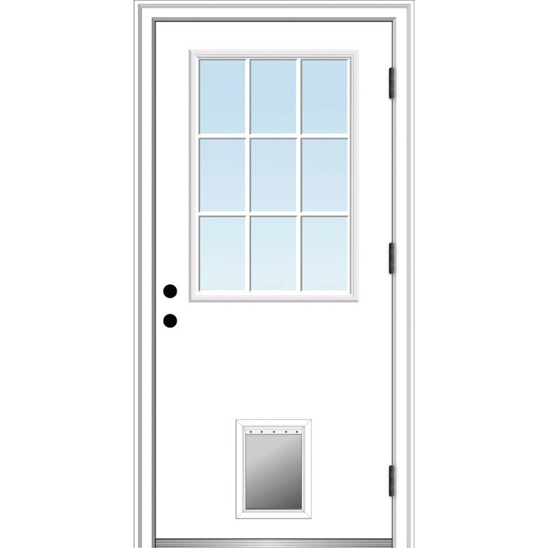 Primed Fiberglass Prehung Front Entry Door with Satin Nickel Hardware