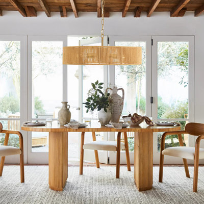 5 - Light 23.6'' Boho Natural Rope Rattan Drum Pendant Light