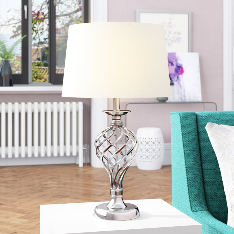Estelle Metal Table Lamp, Polished Chrome/Ivory