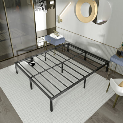 18" Steel Bed Frame Heavy-Duty Noise-Free No Boxspring Needed, Enough Storage Space Underbed