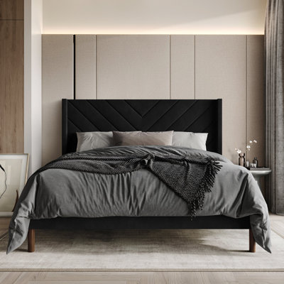 Velvet Upholstered Wingback Bed