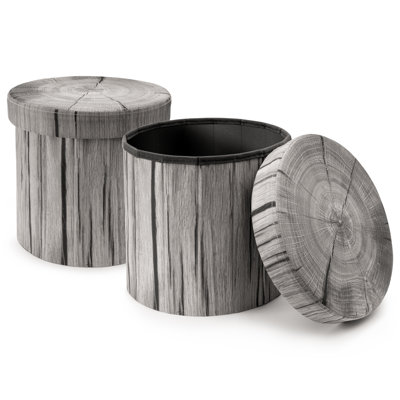Sorbus Tree Stump Stool, Storage Ottoman 15 Inch Fake Tree Stumps Log Stool Storage, Artificial Tree Trunk, Perfect Footstool Kids Toy Chest, Rustic Log Cabin Decor Bench, Pedestal - 2 Pack, Gray