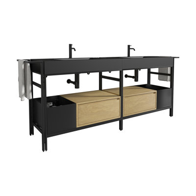 FORTE 72" Industrial Style Modular Bathroom Vanity. This Vanity Features A Robust Metal Frame Accented With Warm Wood Elements And Is Topped With A Seamless