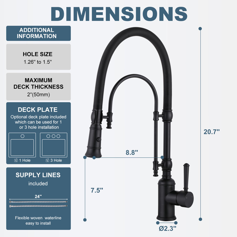 Pull Out Gooseneck High-Arc Kitchen Faucet, Matte Black