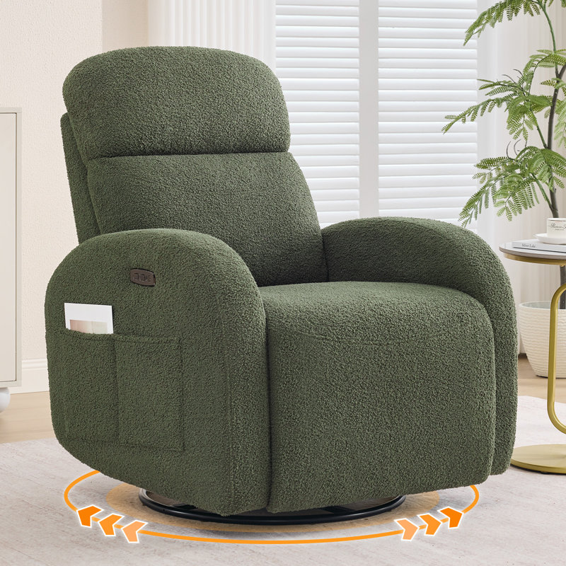 Fauteuil inclinable électrique berçant en tissu Delba, Ours en peluche vert, Yes