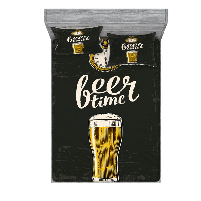 Ensemble de draps en verre Beer Time, Ensemble de draps pour lit double avec un drap-hou