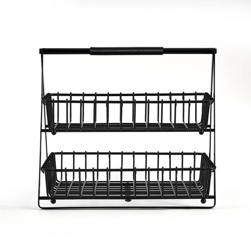 Gourmet Basics by Mikasa Flax Storage Basket Spice Jar Rack, 2 Tier, Black