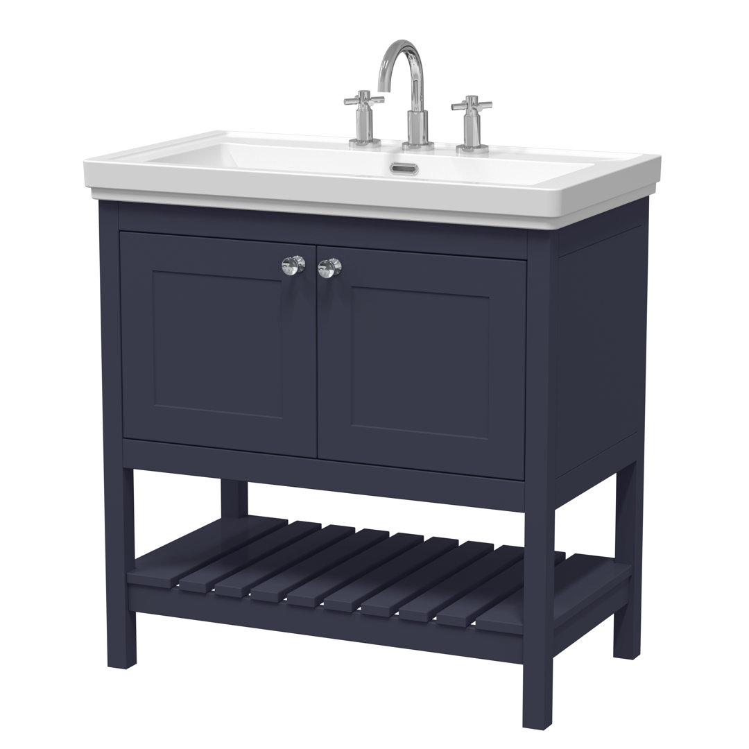 Old London Indigo Blue Bexley Matt Single Drawer Vanity Unit And 3 Tap Hole Fireclay Basin | | Mdf | 800Mm - Image 3
