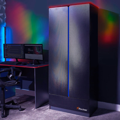 X Rocker Carbon-Tek LED 2-Door Wardrobe with Drawer - Grey / Blue RGB