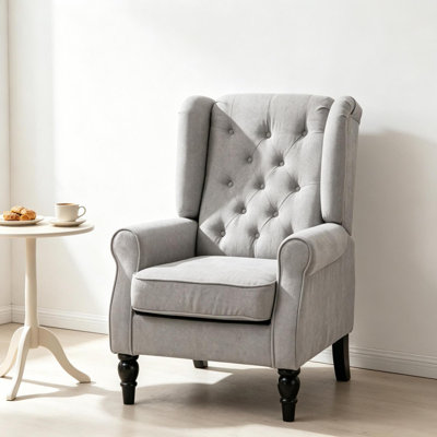 Comfort Tufted Accent Chairs, Gray Polyester Wood Modern Wingback For Home
