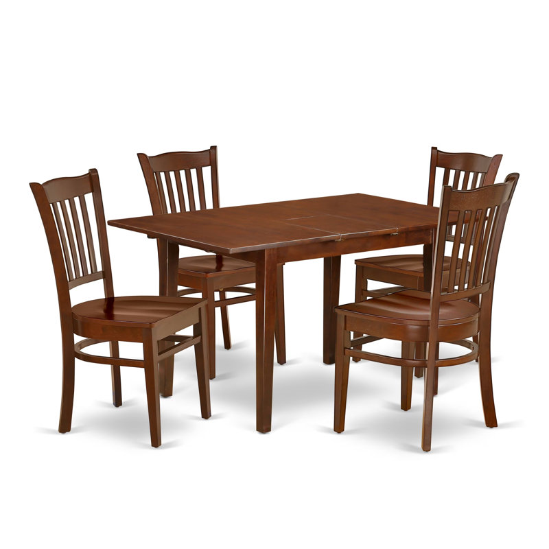 Ensemble de table de salle à manger 5 pièces comprenant une table rectangulaire en bois avec papillon et 4 chaises de cuisine, 32 x 54 pouces, acajou