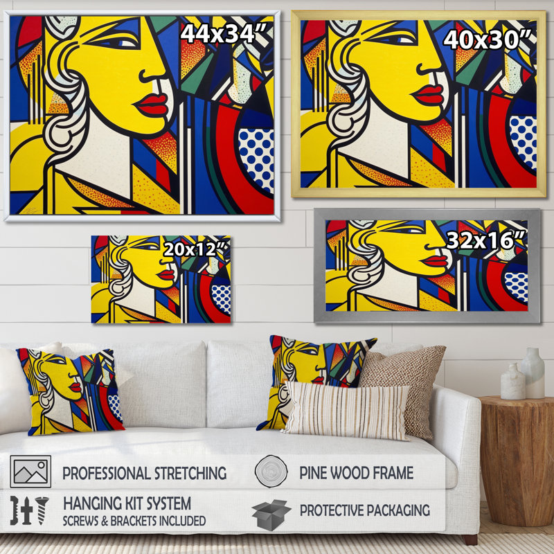 Cubic Woman Portrait I - Portrait Wall Art Living Room, H 34 po x l 44 po x P 1,5 po, Toile tendue