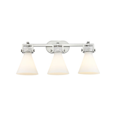 Jung - 3 lumières - 27 pouces - Nickel satiné brossé - Abat-jour blanc - Éclairage pour meuble-lavabo