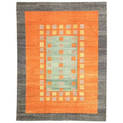 Tapis vert et rouille de haute qualité noué à la main