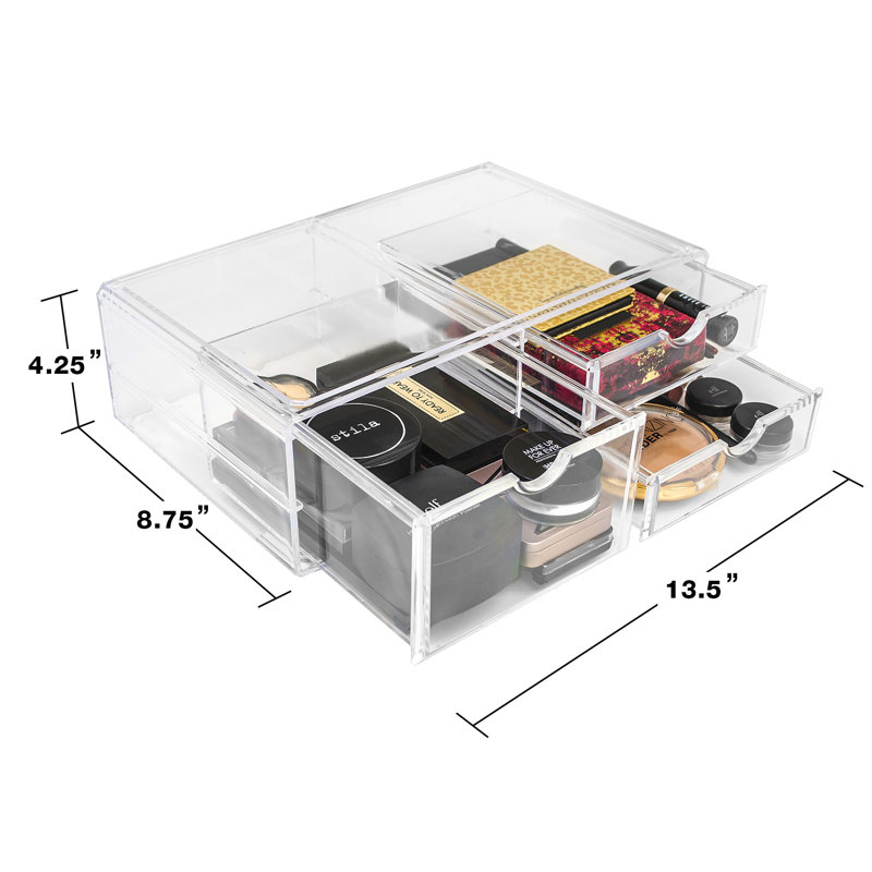 3-Drawer Cosmetic Acrylic Organizer, Stackable, Large in Clear
