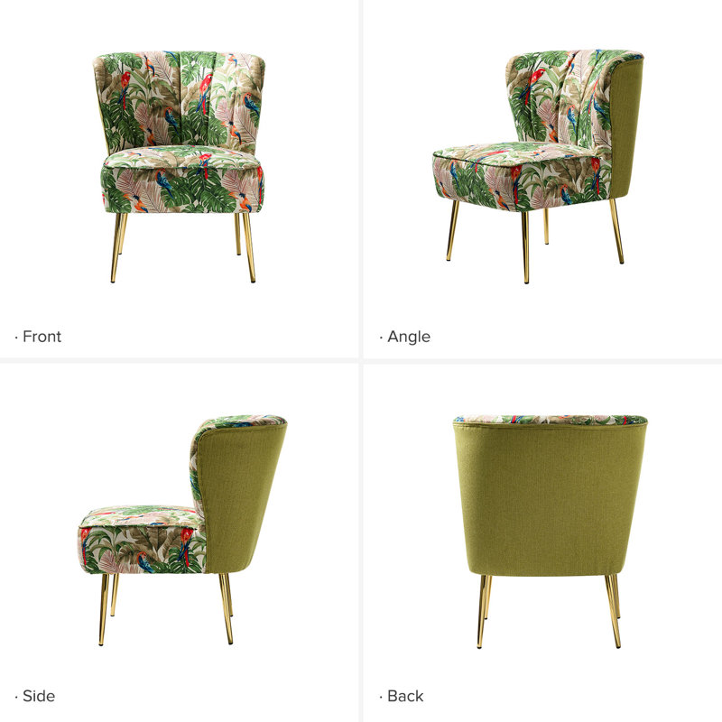 Fauteuil demi-tonneau en velours avec dossier capitonné Alice Felicia, Velours botanique tropical