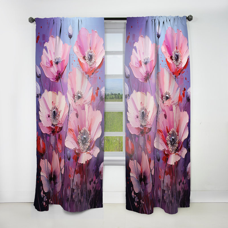Kinsley - Lilas lumineux rose - Poppy Palette II - Rideau coquelicots - Velours obscurcissant - 1 panneau, L 52 po x L 108 po