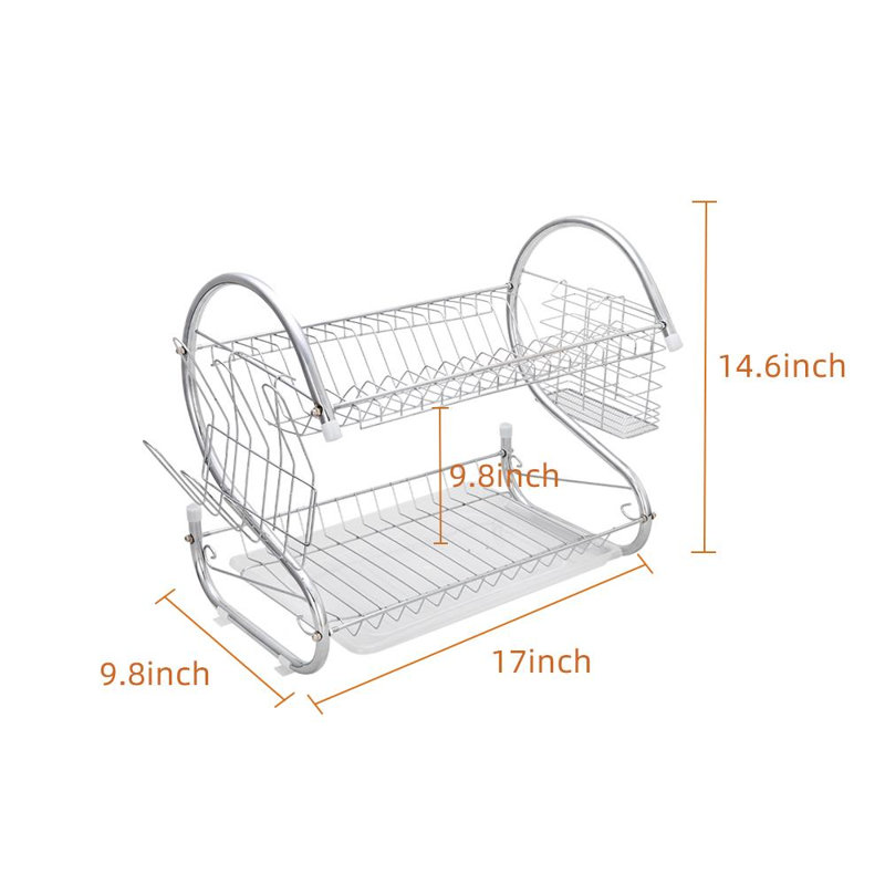 Rangement à 2 étages en acier inoxydable et séchage à disque, H 14,6 po x l 17 po x P 9,8 po