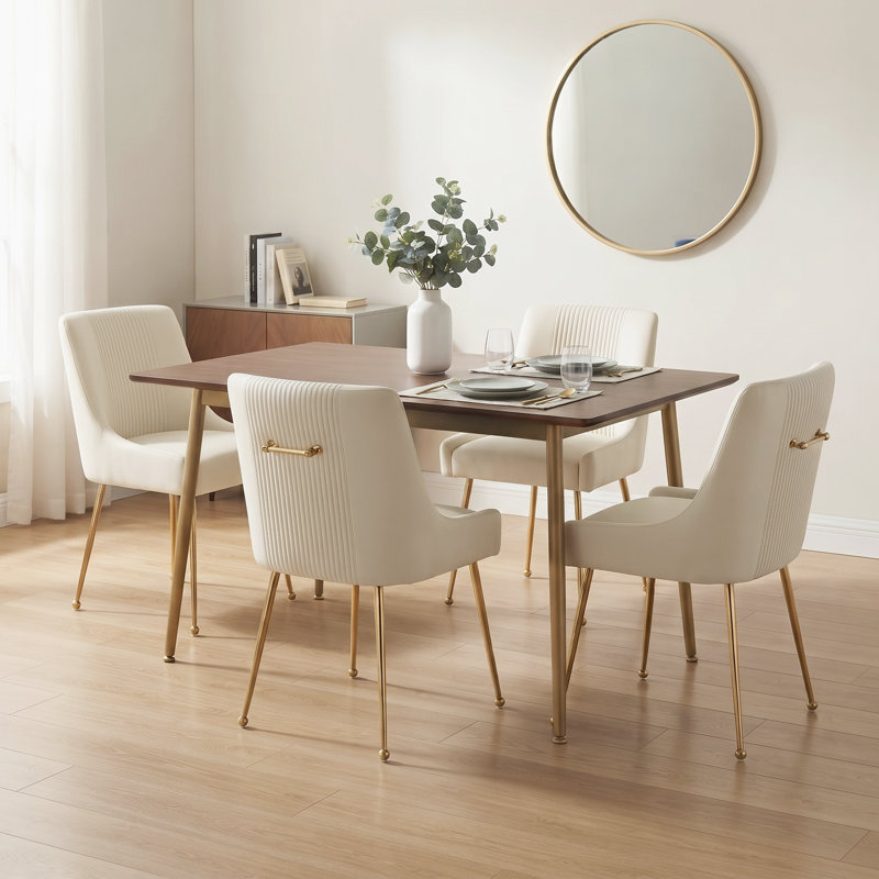 Elian Velvet Side Chair Dining Chair, Beige