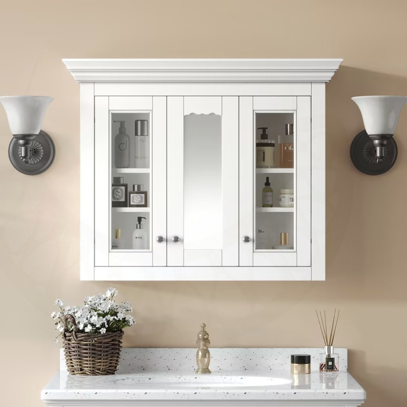 Armoire à pharmacie murale de 35 pouces avec miroir et 5 tablettes réglables, parfaite pour les petites salles de bain et les décors modernes