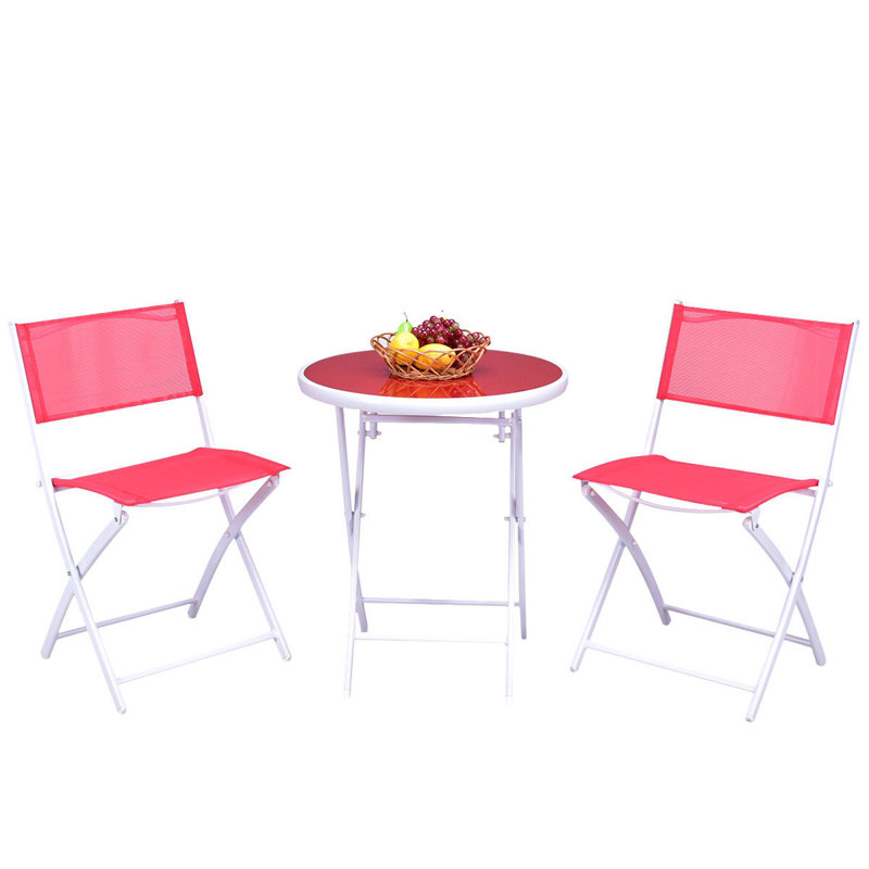 Ching 2 - Person Patio Dining Set with Round Table, Red