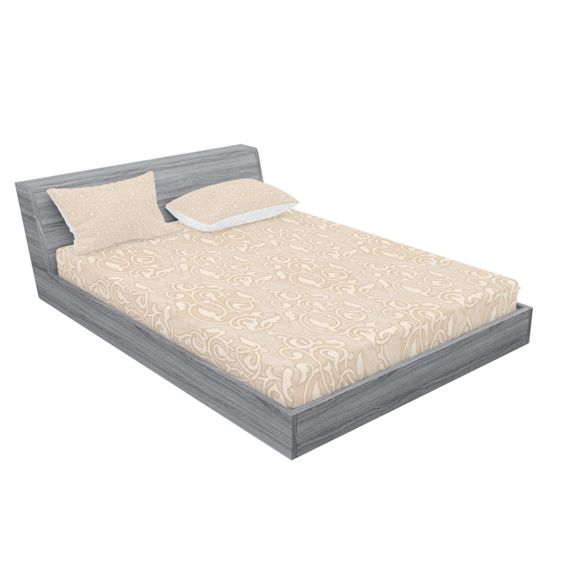 Ensemble de draps rétro à texture française, Ensemble de draps pour lit double avec un drap-hou, Floral beige