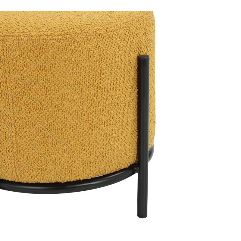 Yellow Polyester Round Upholstered Iron Accent Stool