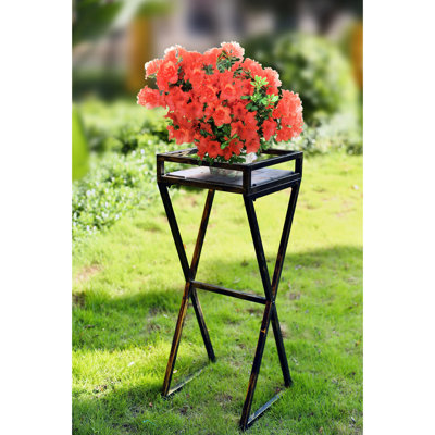 Support pour plante en métal 35,5 po avec pierre grise - à décolorer, hauteur de l'emballage de 6 po avec style rustique, plateforme L 12,25 po x l