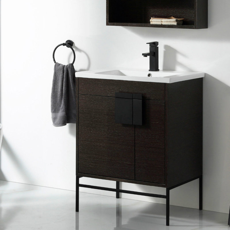 Ensemble de meuble-lavabo simple 30 po Maisie, Noir mat, Chêne noir à grain droit