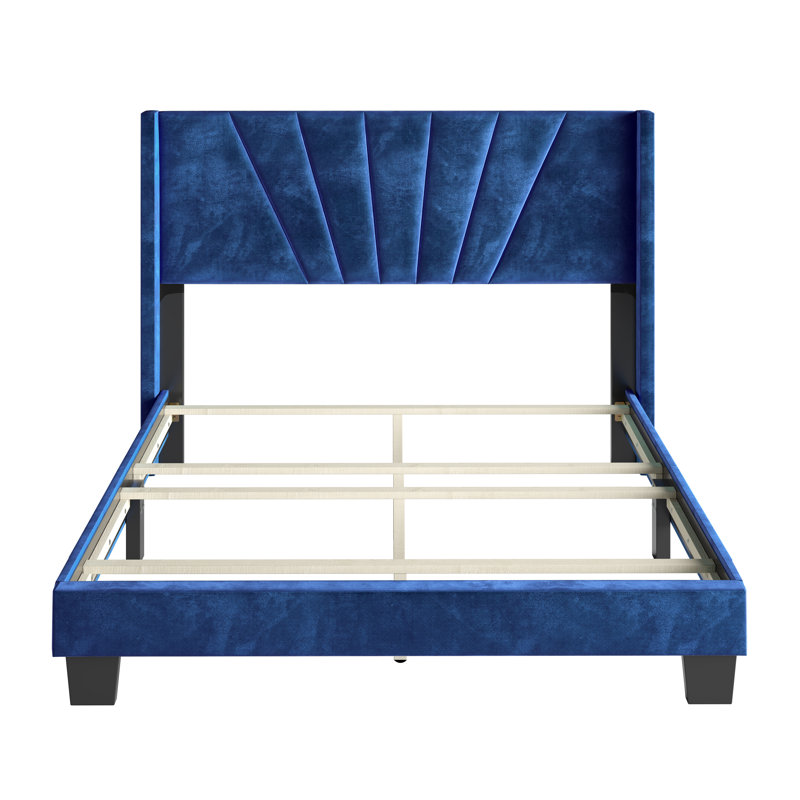 Valencia Velvet Upholstered Platform Bed Frame with Adjustable Height Headboard , Requires Box Spring-Boyd Sleep, King, Blue